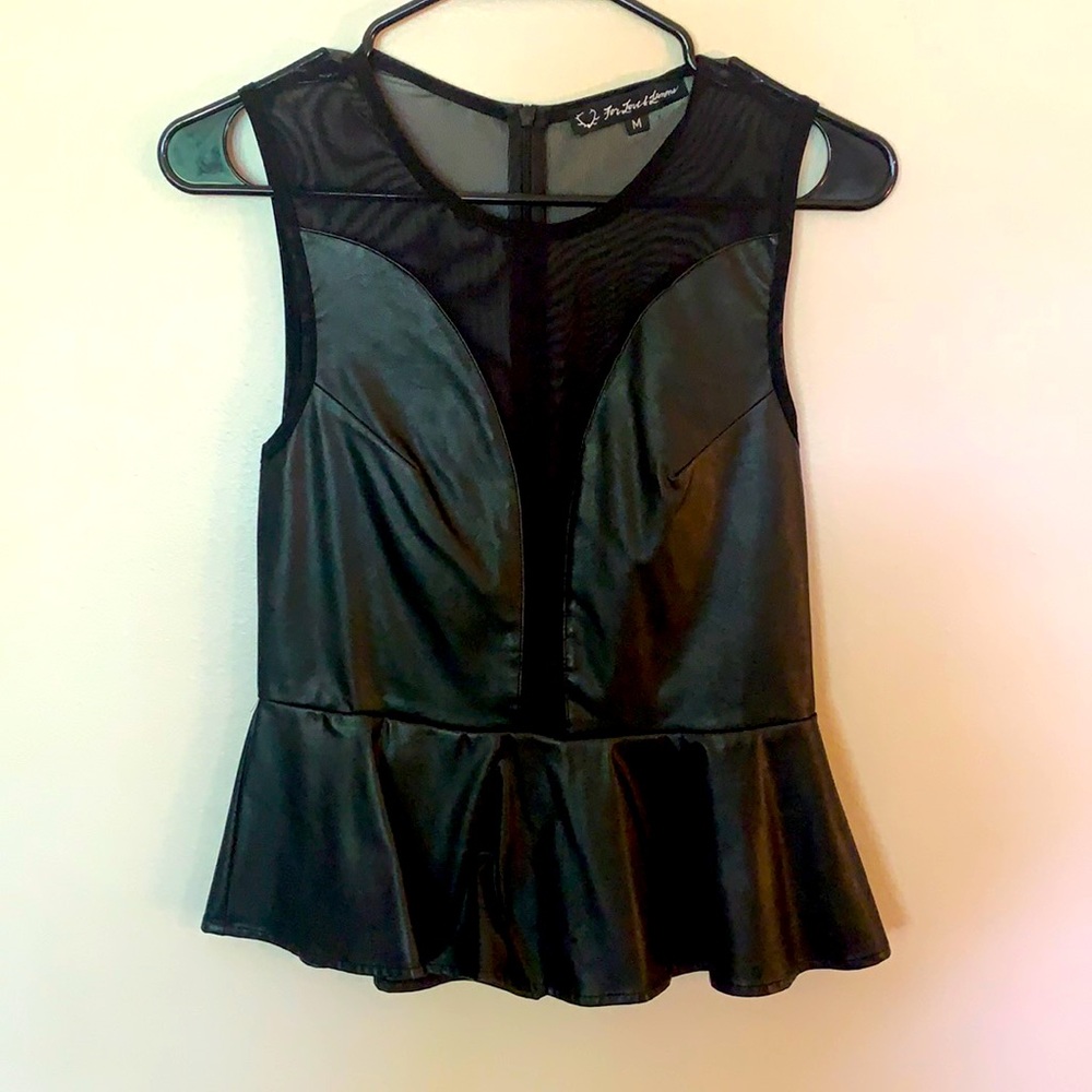 Leather and mesh peplum tank